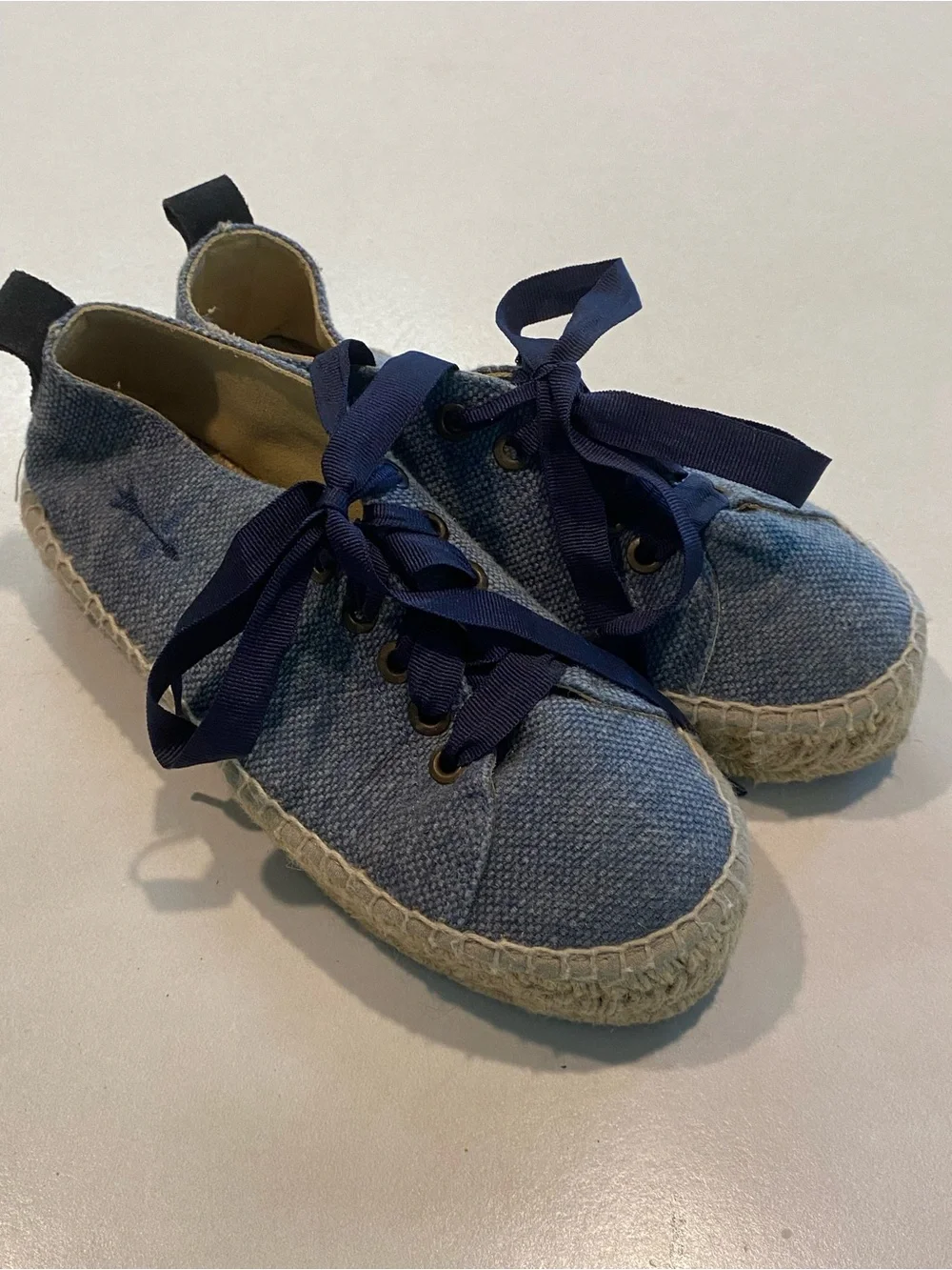 MANEBI HAMPTONS ESPADRILLE LACE UP PLATFORM SNEAKER CHAMBRAY DENIM BLUE SZ 6.5